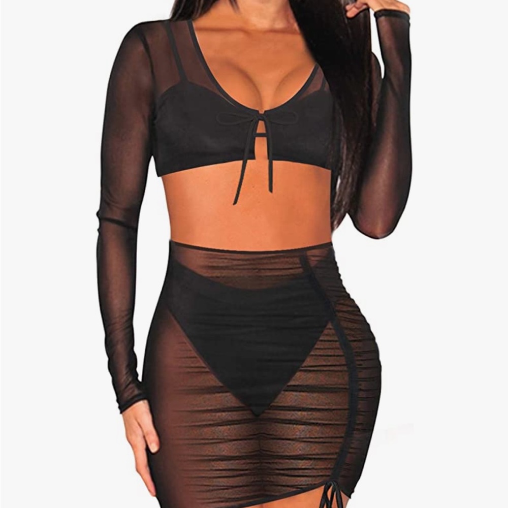 Sheer Black 2 piece Mesh Swim Coverup